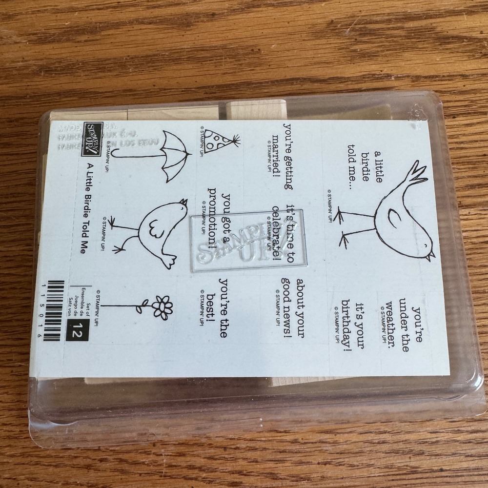 Stampin Up A Little Birdie Told Me Wood‎ Mount Rubber Stamp Set 12 Piece 115016